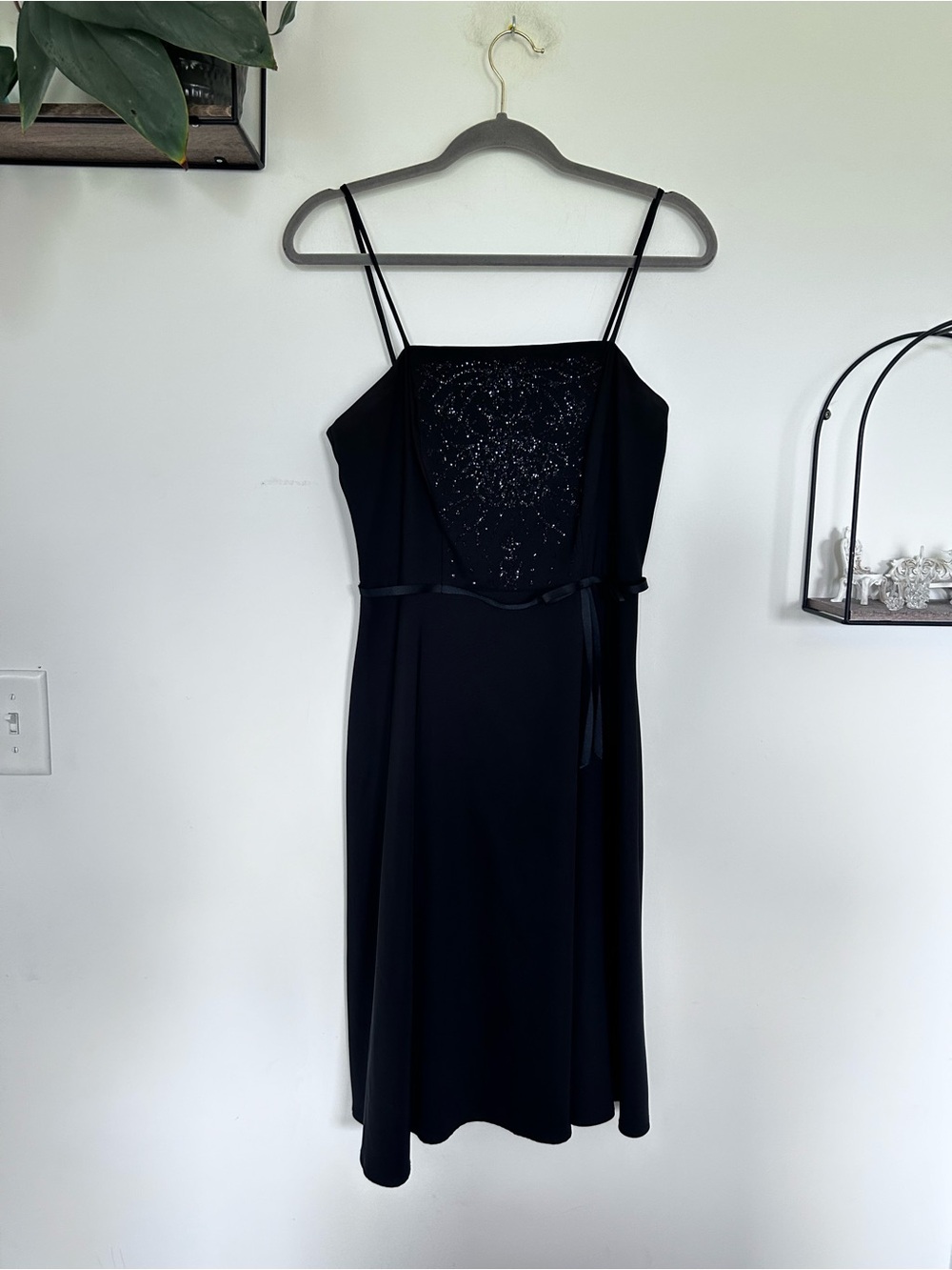 Vintage CDC Black‎ Beaded Spaghetti Strap Knee Length Dress Size 6